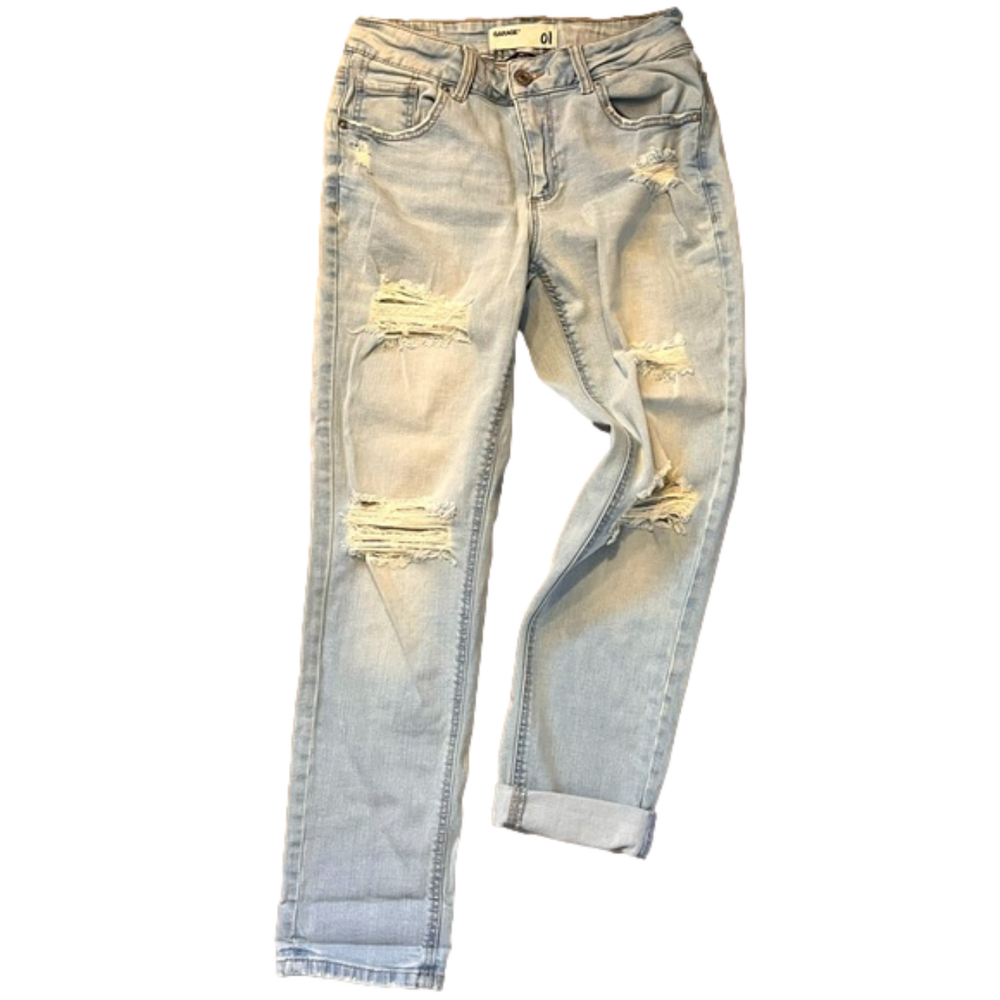 Garage distressed light wash girlfriend jeans size 1